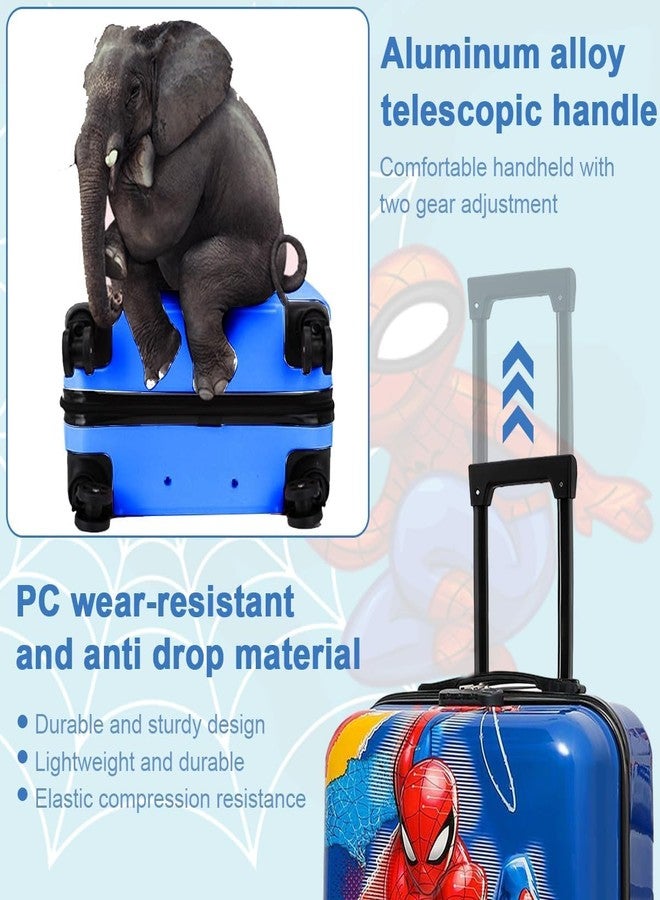 WONDERSPROUT حقيبة سفر للأطفال من وندرسبروت، حقيبة سفر صلبة للأطفال الصغار، حقيبة سفر بعجلات، مقبض قابل للسحب، حقيبة يد للأولاد والبنات، حقيبة سفر للأطفال الصغار بتصميم زرافة (أزرق سبايدرمان) - Image 5